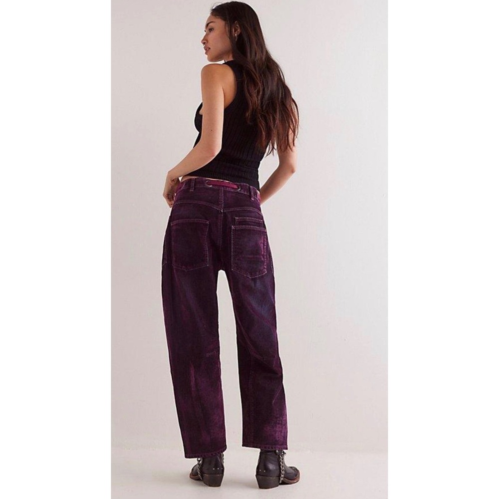 Free People Flocked Moxie Barrel Jeans Wine Tasting Mulberry Boyfriend Size 27 - Picture 3 of 6